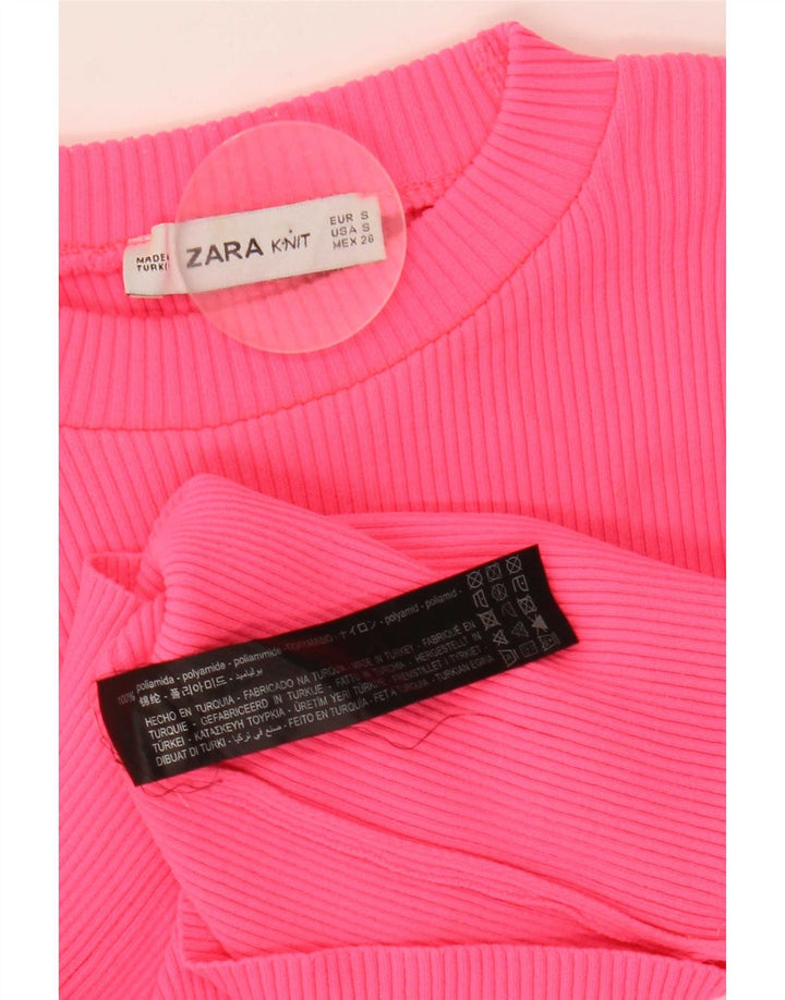 Zara Womens Crop Top Langærmet UK 8 Lille Pink Polyamid