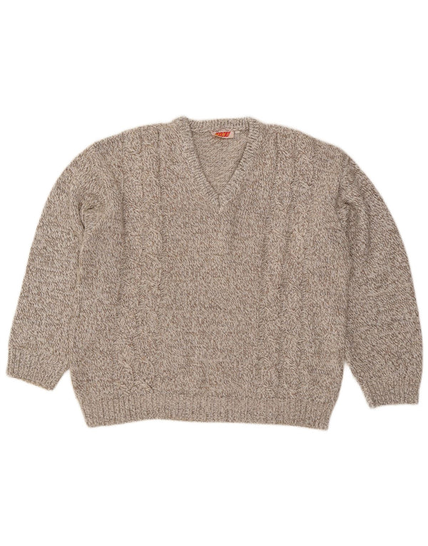 Vintage Herre V-hals sweater XL Brun Flecked Uld