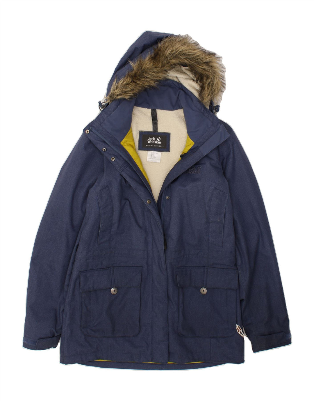 JACK WOLFSKIN Womens Hooded Windbreaker Coat UK 12/14 Medium Navy Blue Vintage Jack Wolfskin and Second-Hand Jack Wolfskin from Messina Hembry 