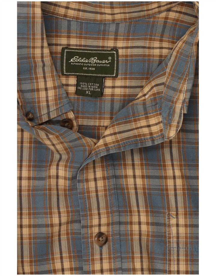 EDDIE BAUER Kortærmet herreskjorte XL blå ternet bomuld