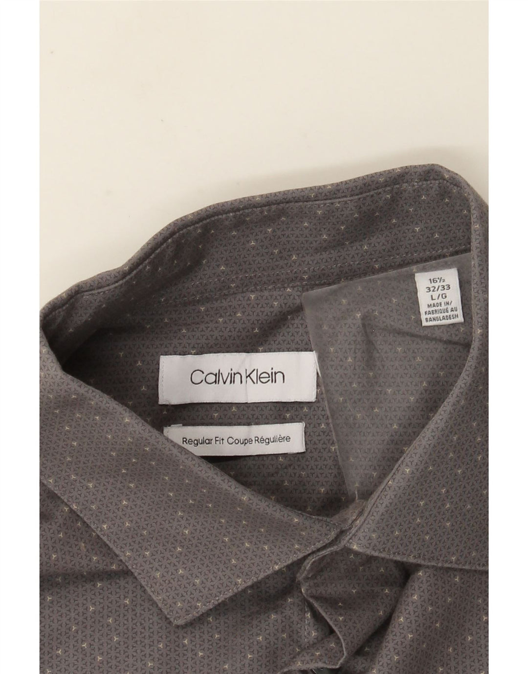 Calvin Klein Herre Regular Fit Skjorte Størrelse 16 1/2 Large Grå plettet bomuld