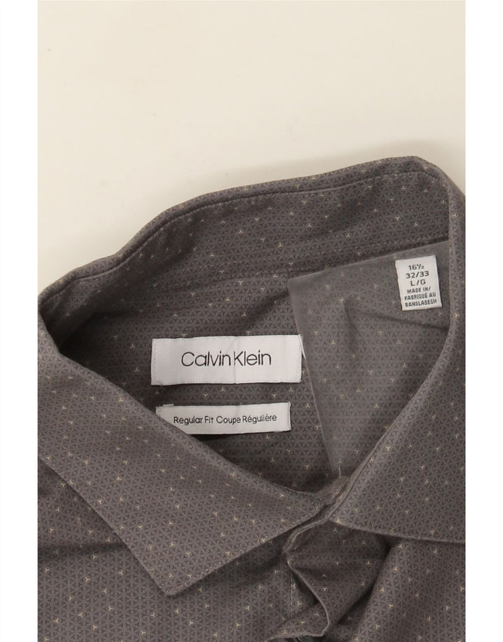 Calvin Klein Herre Regular Fit Skjorte Størrelse 16 1/2 Large Grå plettet bomuld