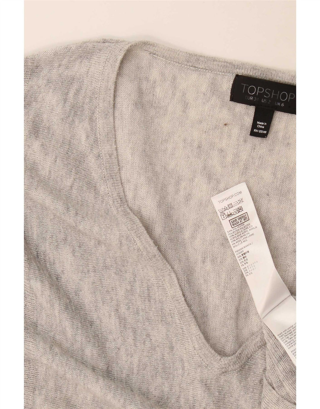Topshop Dame Oversized Top Langærmet UK 6 XS Grå Flecked Polyester