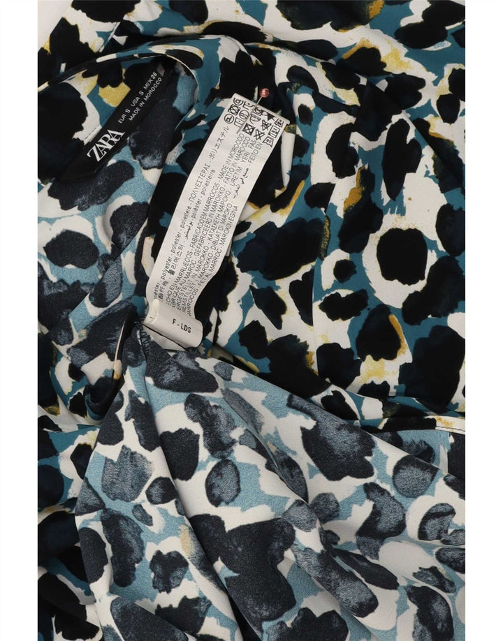 Zara Womens Front Tie Bluse Top UK 10 Small Multicolored Animal Print