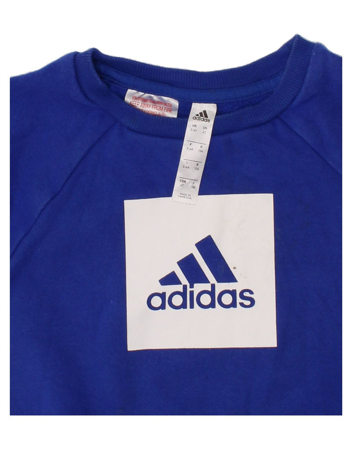 ADIDAS Boys Graphic Sweatshirt Jumper 3-4 Years Blue Cotton Vintage Adidas and Second-Hand Adidas from Messina Hembry 