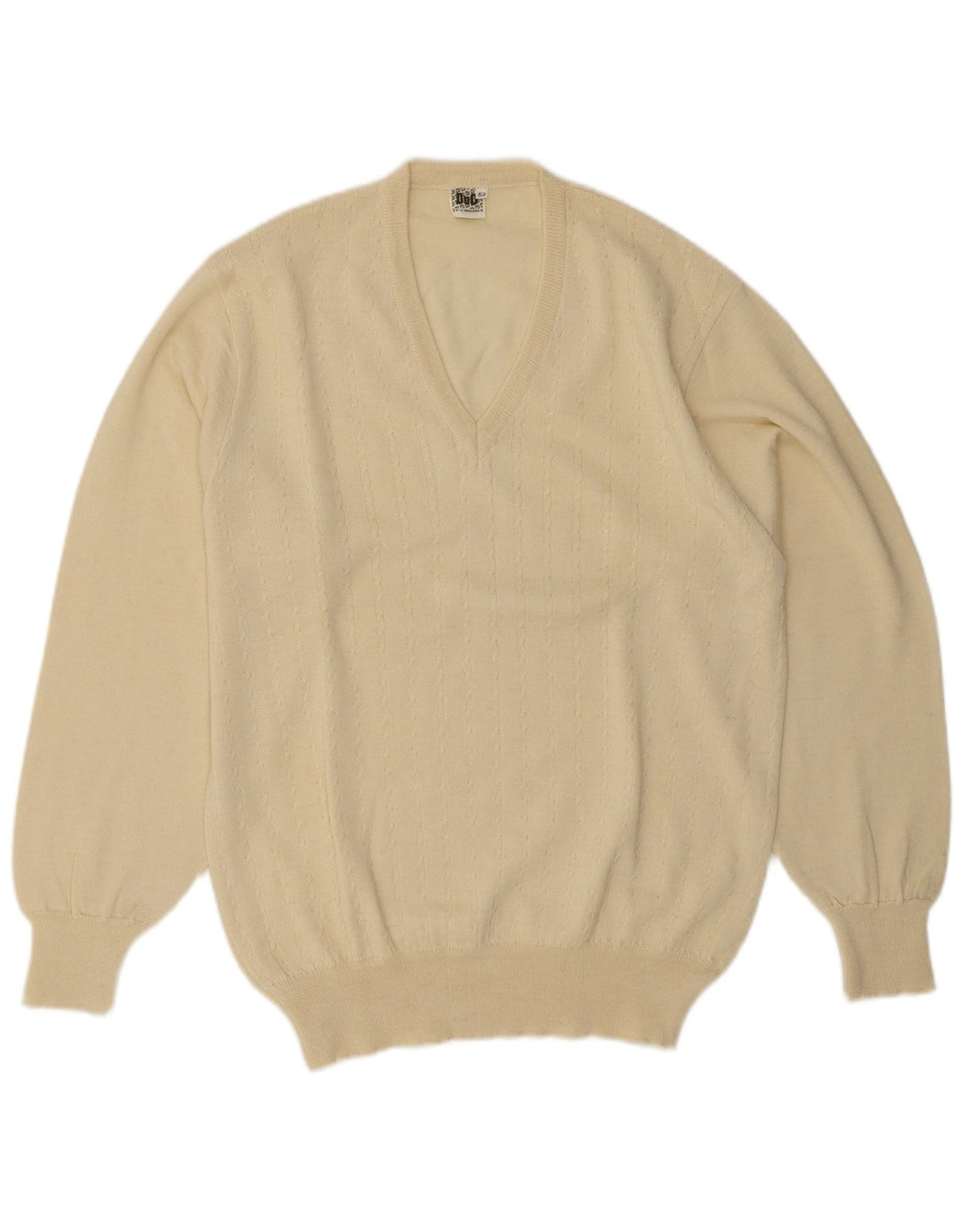 Vintage Herre V-hals sweater IT 52 Stor Beige Uld