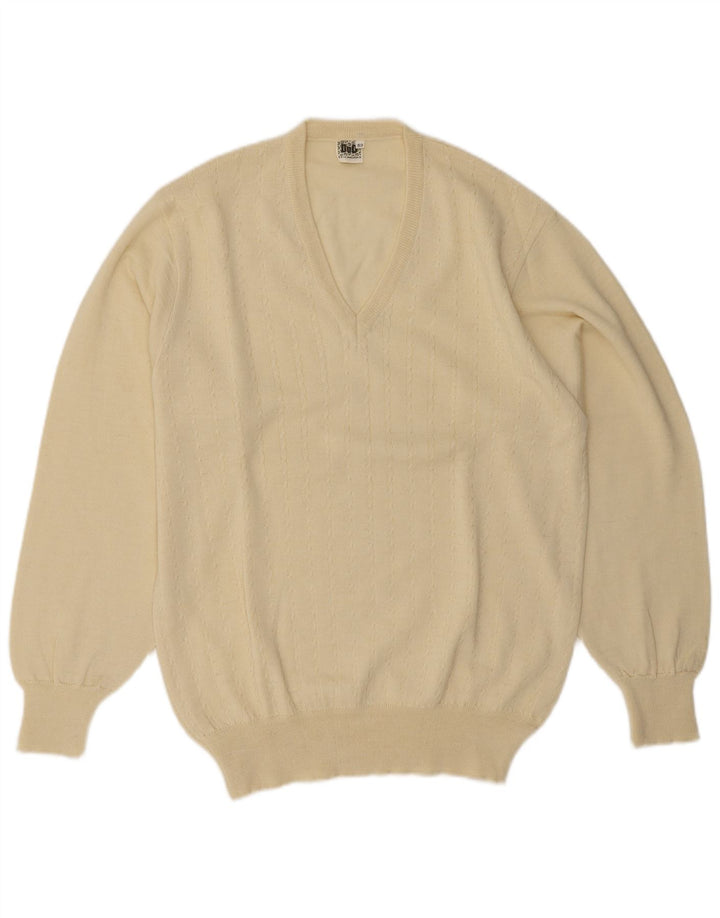 Vintage Herre V-hals sweater IT 52 Stor Beige Uld