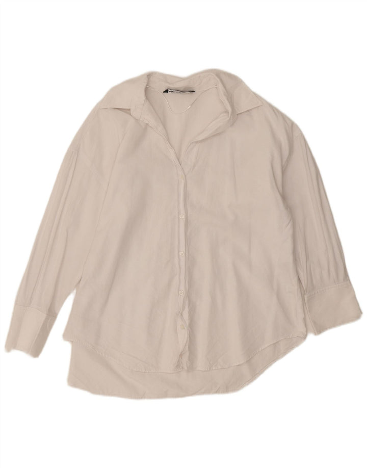 Zara Dame Oversized skjorte UK 14 Medium White Bomuld