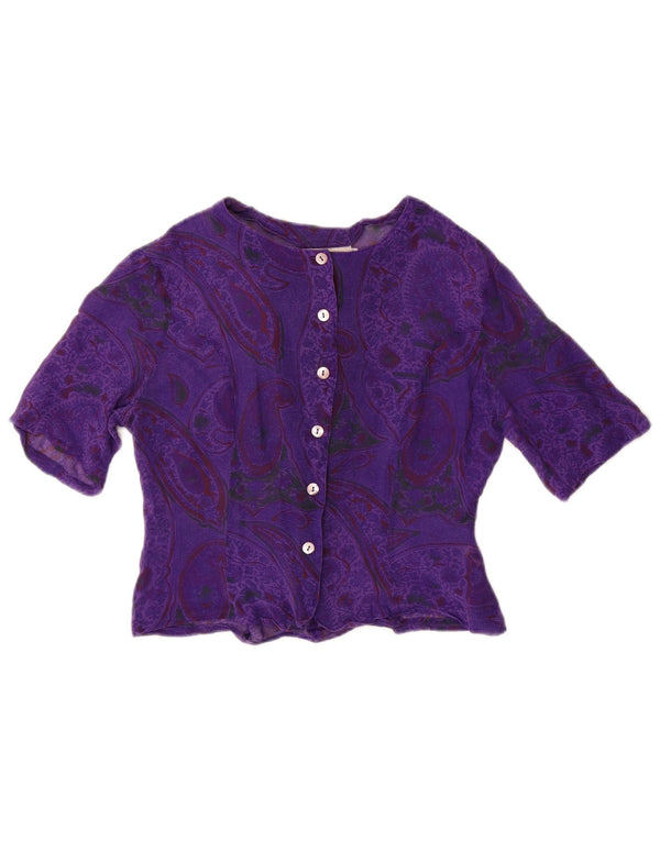 i Blues Womens Crop kortærmet skjortebluse UK 10 Small Purple Paisley