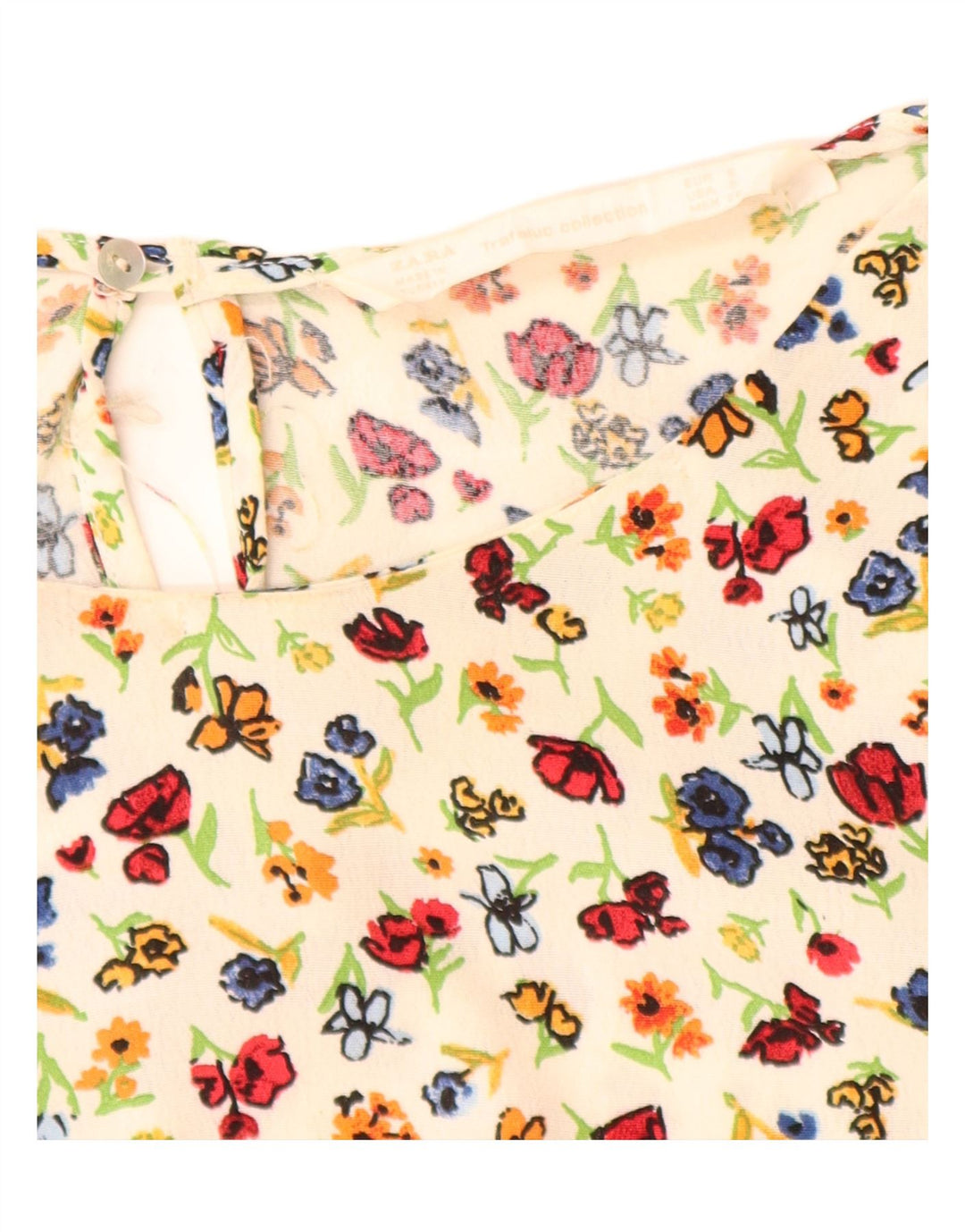 ZARA Dame 3/4-ærmet bluse Top UK 10 Small Off White Floral Viscose