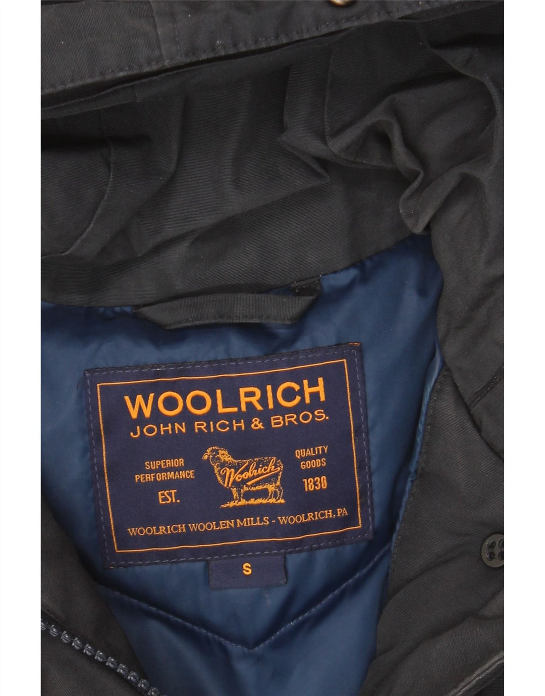 WOOLRICH Womens Hooded Padded Coat UK 10 Small Navy Blue Cotton Vintage Woolrich and Second-Hand Woolrich from Messina Hembry 