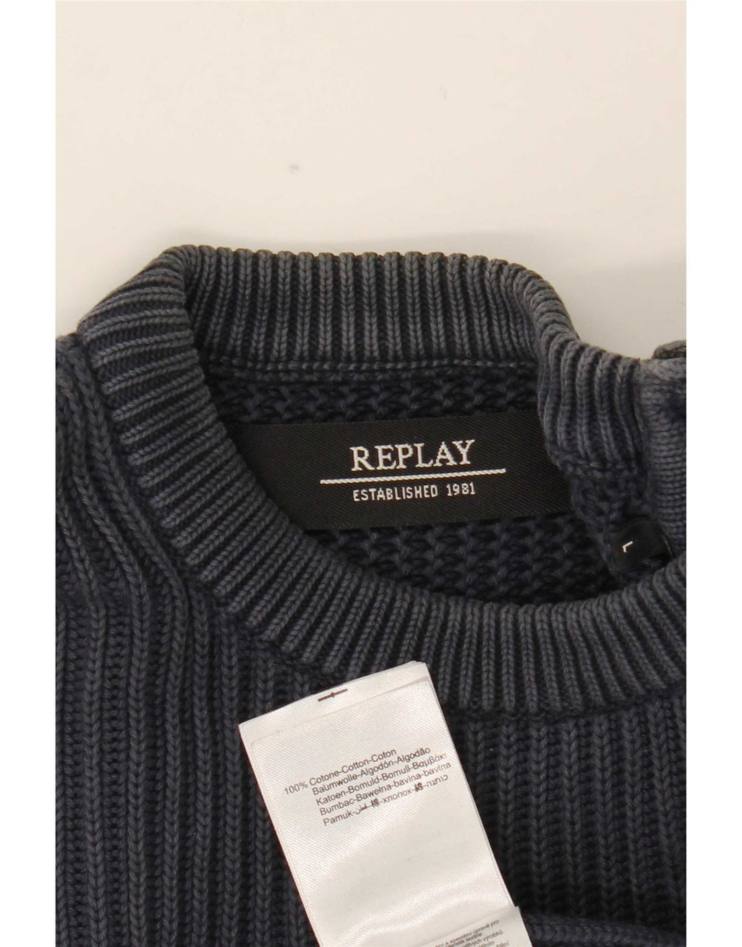 Replay Herre Crew Neck Jumper Sweater Large Navy Blue Bomuld