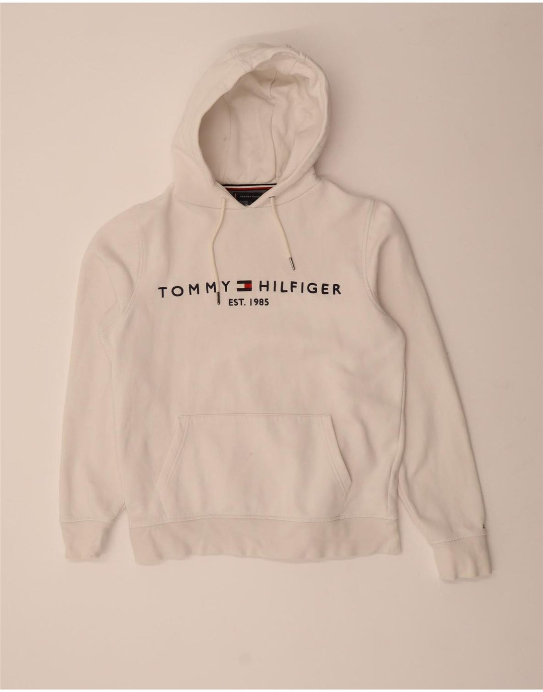 TOMMY HILFIGER Mens Graphic Hoodie Jumper Medium White Cotton