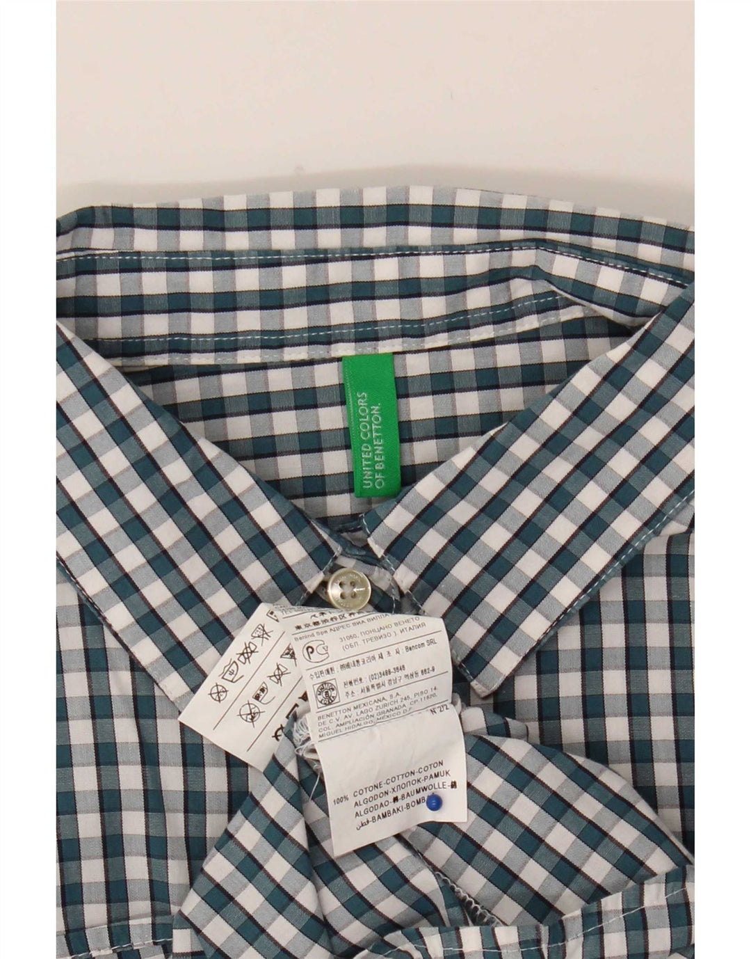 Benetton Dameskjorte UK 12 Mellemgrøn Gingham Bomuld