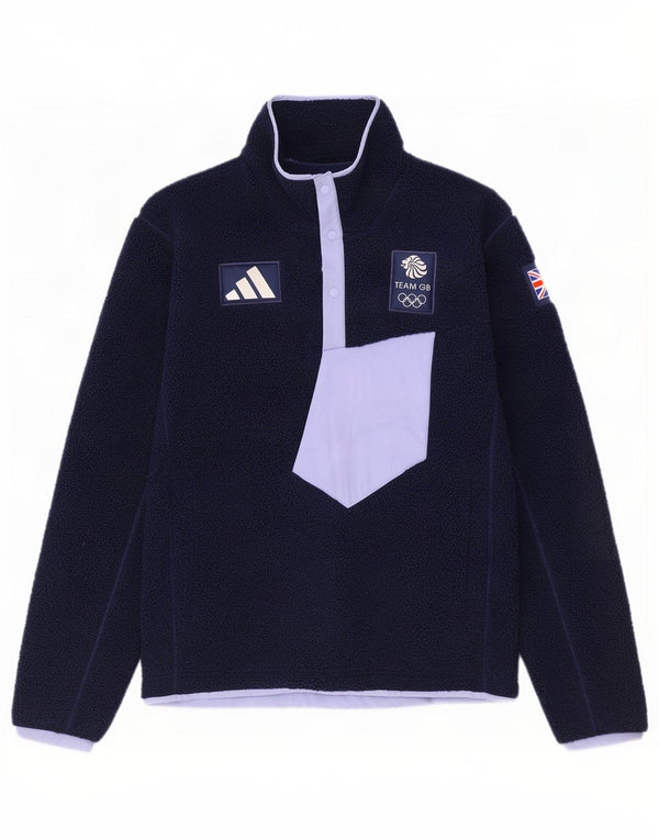 Adidas Herre Team GB Fleece Jumper med knaphals Medium Navy Blue Colourblock