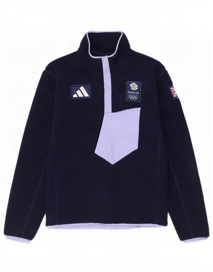 Adidas Herre Team GB Fleece Jumper med knaphals Medium Navy Blue Colourblock