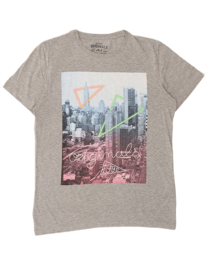 Jack & Jones Herre Grafisk T-Shirt Top Stor Grå Bomuld