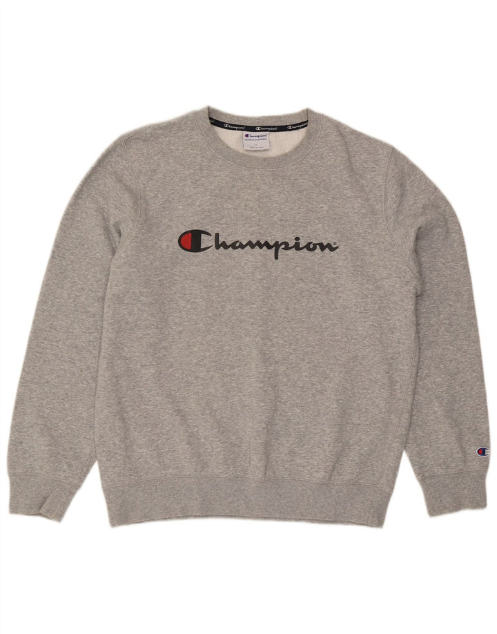 Champion Herre Grafisk Sweatshirt Jumper Large Grå Flecked Bomuld