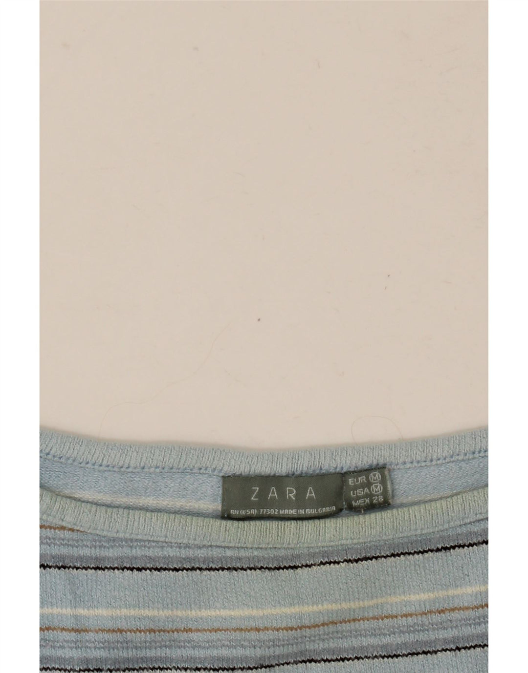 Zara Womens Crop Top 3/4 ærmer UK 12 Mellem blå stribet