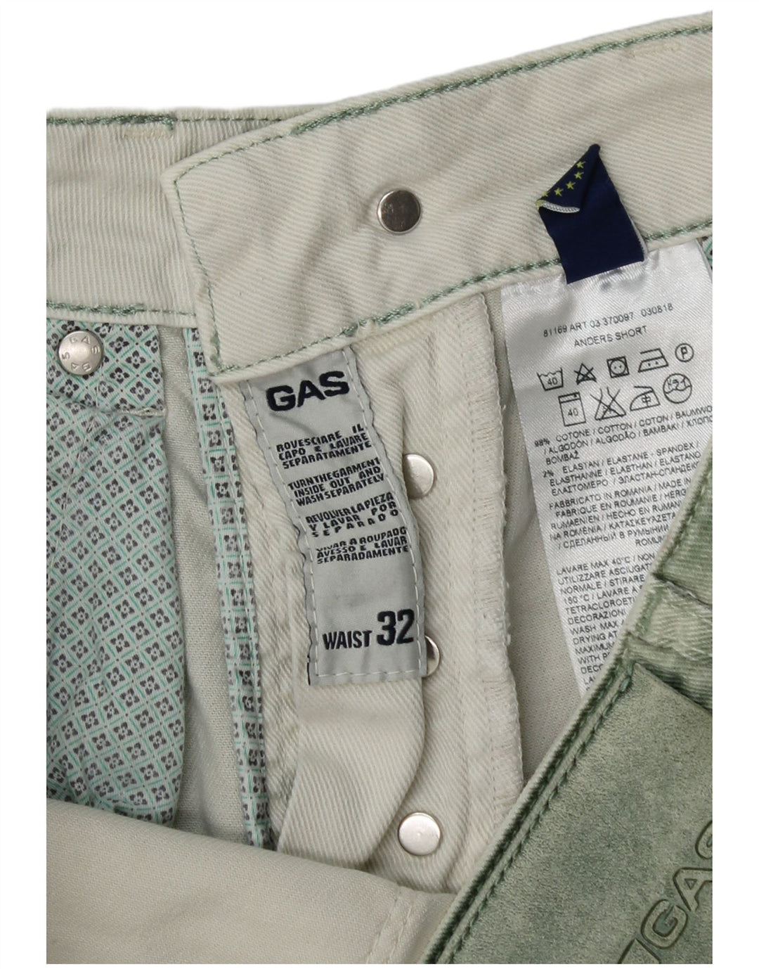 Gas Denim Shorts til mænd W32 Medium Green Bomuld