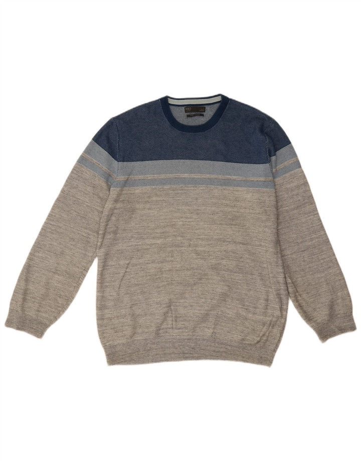 Marks & Spencer Herre sweater med rund hals, stor grå farveblok bomuld
