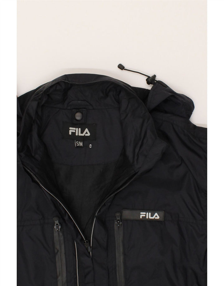 FILA Womens Hooded Windbreaker Jacket UK 14 Medium Black Polyamide Vintage Fila and Second-Hand Fila from Messina Hembry 