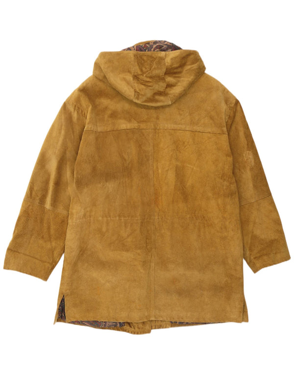 Vintage Dame Oversized Hætte Ruskind Duffle Coat IT 50 XL brunt læder