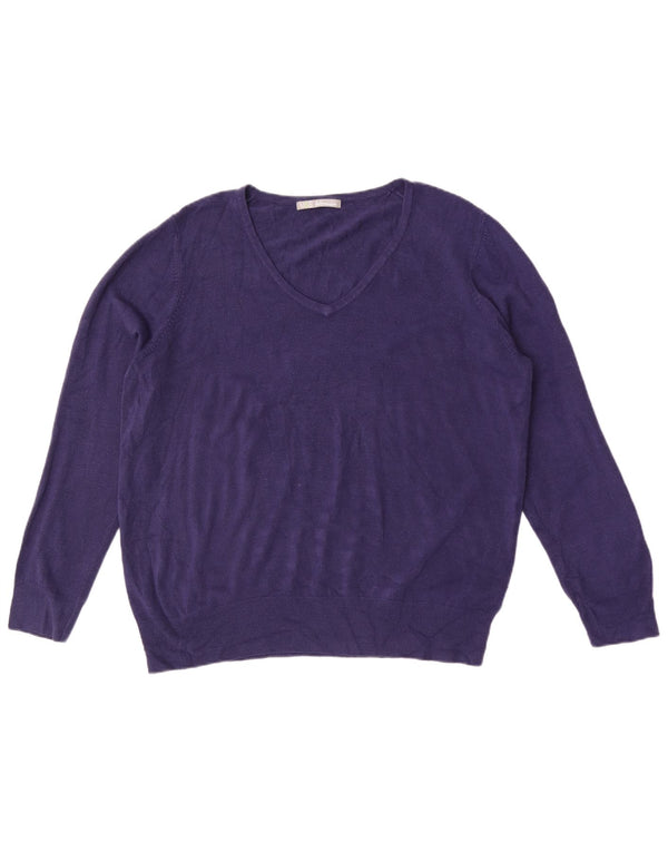 Marks & Spencer Dame V-hals sweater UK 20 2XL Marineblå Akryl