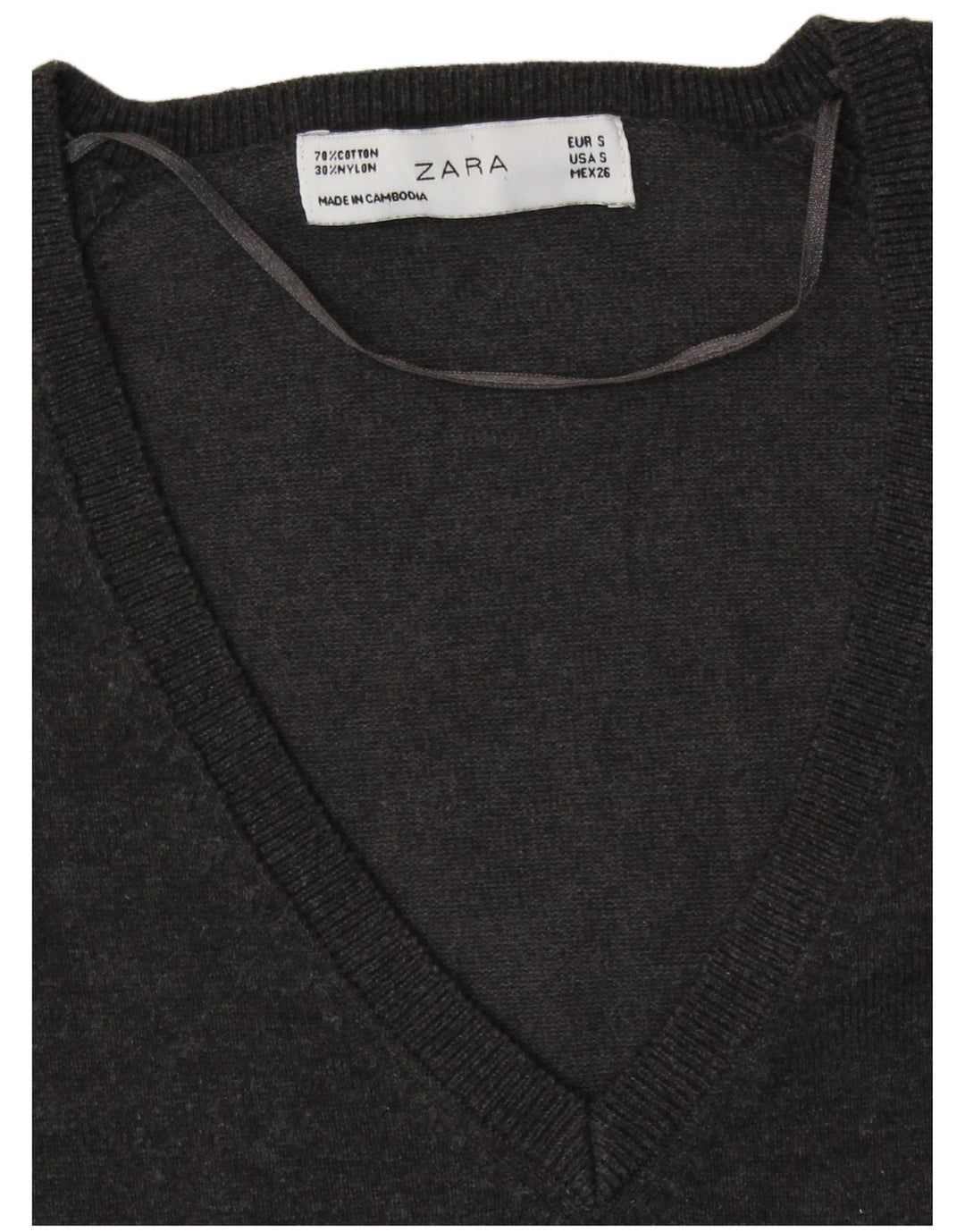 ZARA Dame V-hals sweater UK 10 Small Grå