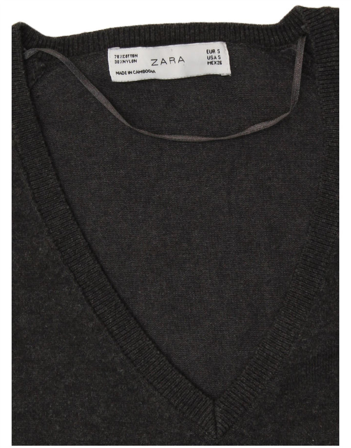 ZARA Dame V-hals sweater UK 10 Small Grå