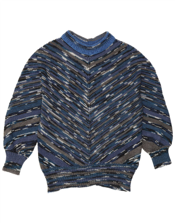 Vintage Dame Turtle Neck Jumper Sweater UK 16 Stor flerfarvet Chevron