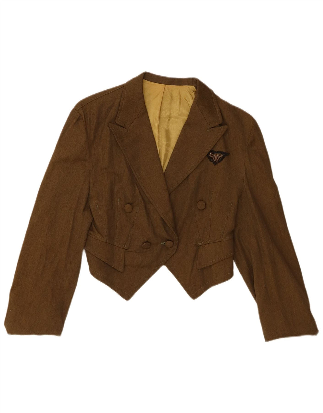 VINTAGE Womens Double Breasted Bolero Jacket IT 42 Medium Khaki Polyester