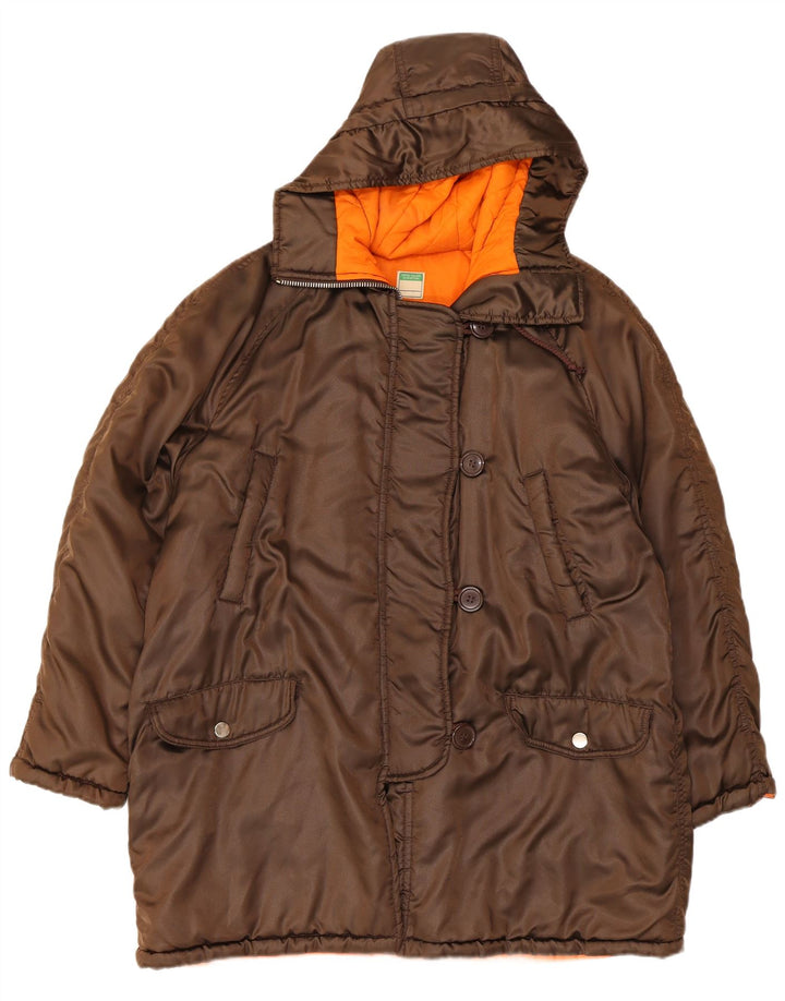 Benetton Dame Hætte Oversized Parka Jacket UK 10 Lille brun polyamid