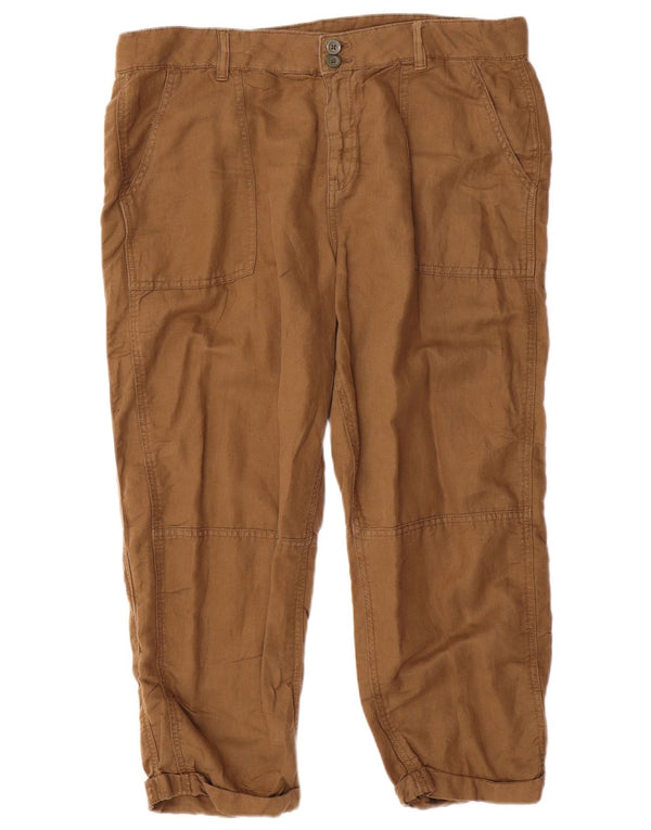 Calvin Klein Womens Cropped Trousers Large W34 L23 Brown Linen