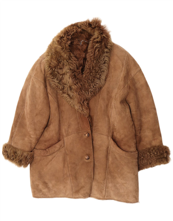 Vintage Dame Oversized Shearling Jacket IT 48 XL Brun Shearling