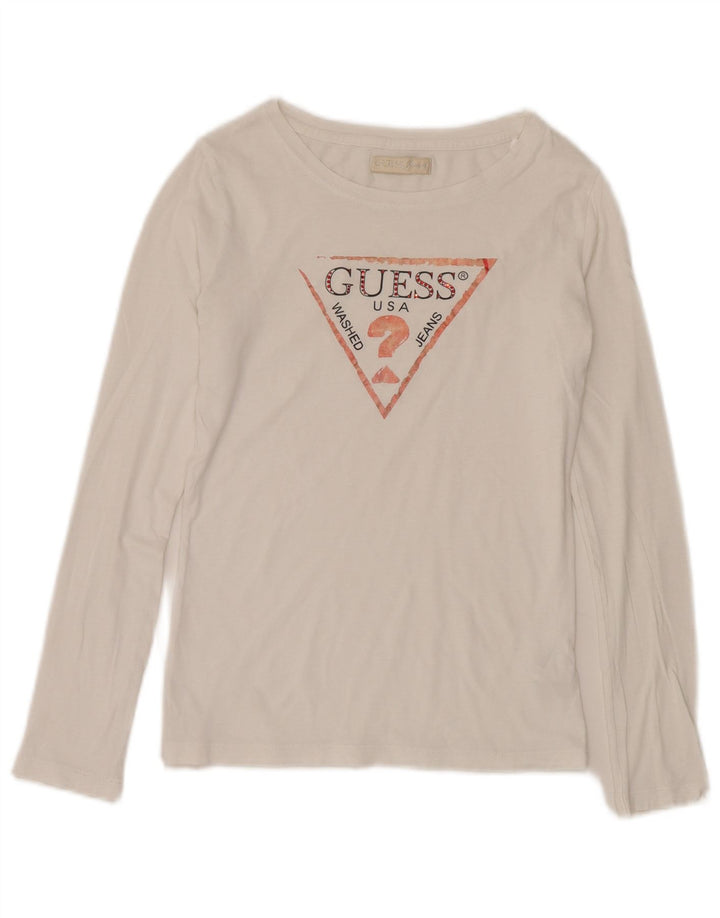 Guess Dame Grafisk Top Langærmet UK 10 Small White Bomuld