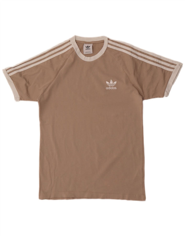Adidas Herre T-Shirt Top Lille Brun Bomuld Retro
