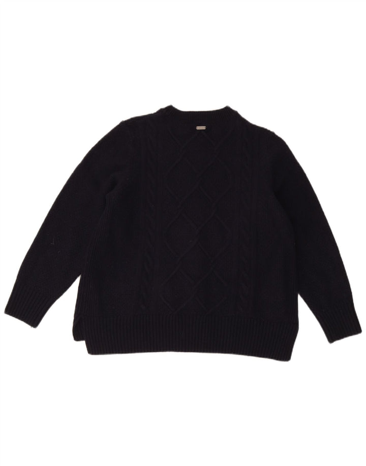 Barbour Dame Crew Neck Jumper Sweater UK 14 Large Navy Blue Wool