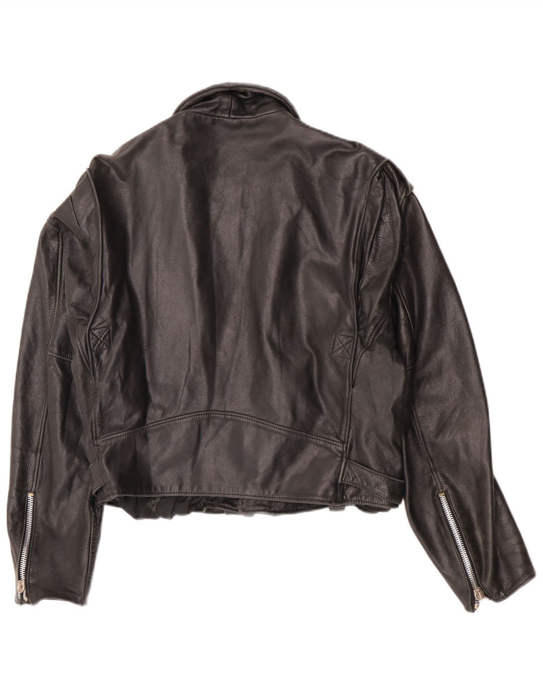 Vintage kvinders crop læder bikerjakke UK 12 medium sort læder