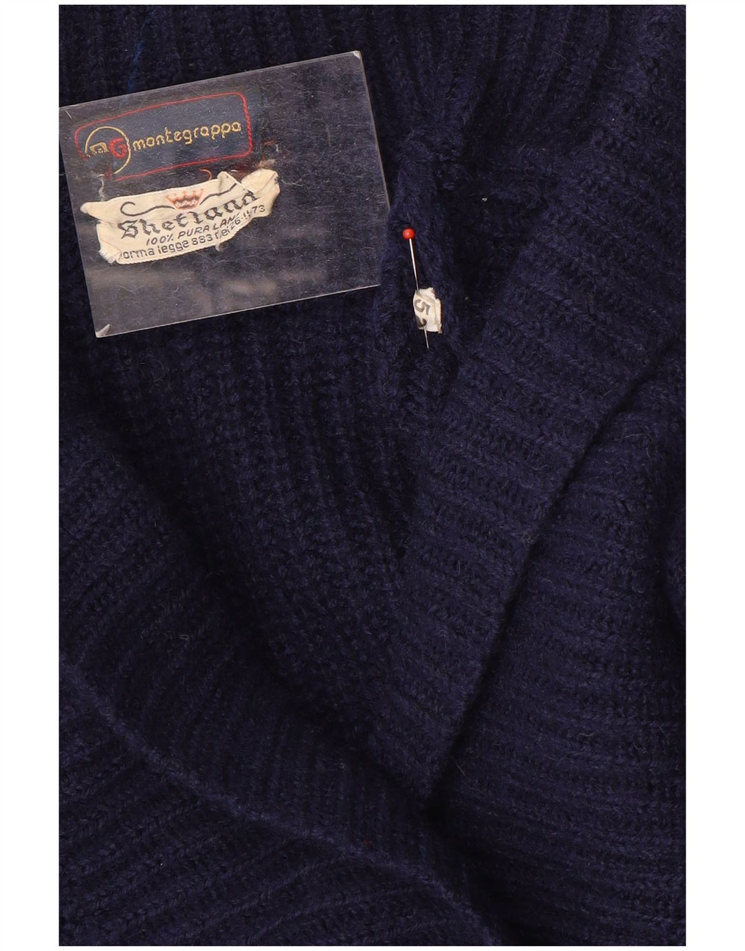 Vintage Dame Shawl Neck Jumper Sweater IT 52 2XL Marineblå Uld