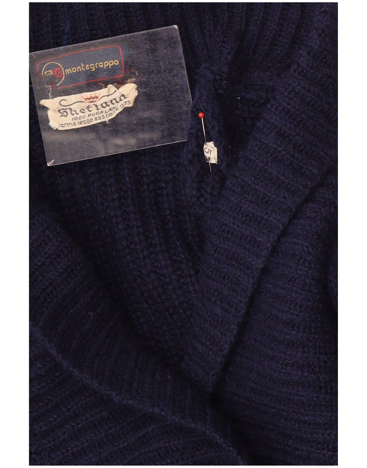 Vintage Dame Shawl Neck Jumper Sweater IT 52 2XL Marineblå Uld