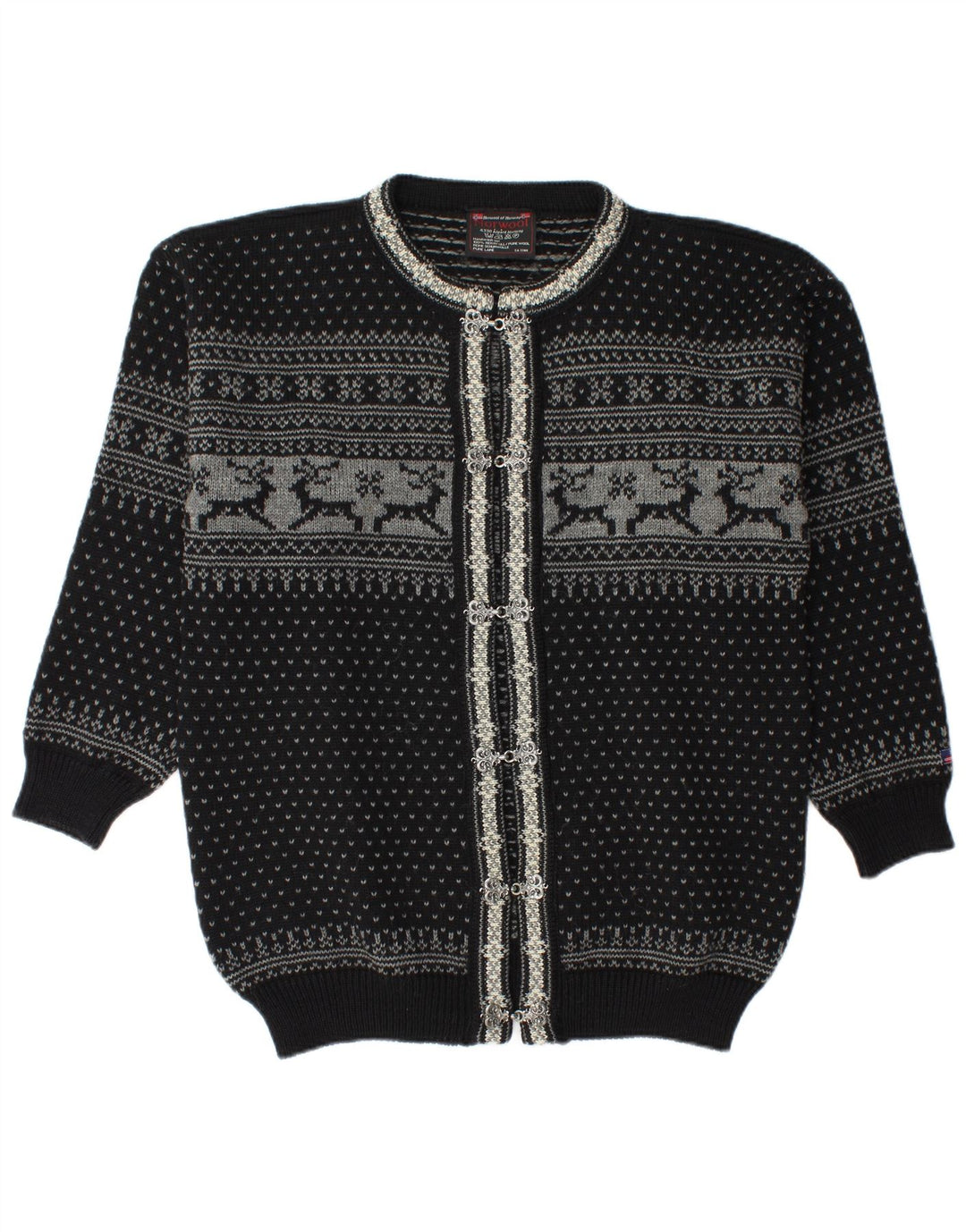Norwool Herre Cardigan Sweater Medium Black Fair Isle New Wool
