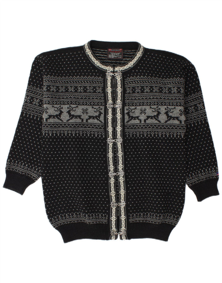 Norwool Herre Cardigan Sweater Medium Black Fair Isle New Wool