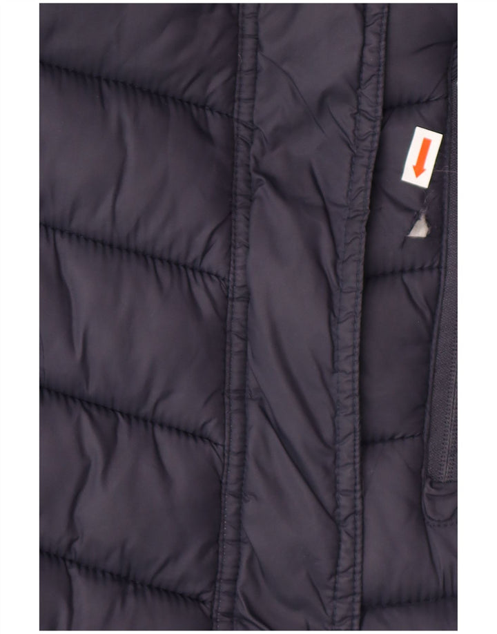 SUPERDRY Polstret frakke med hætte til kvinder UK 14 Medium marineblå nylon
