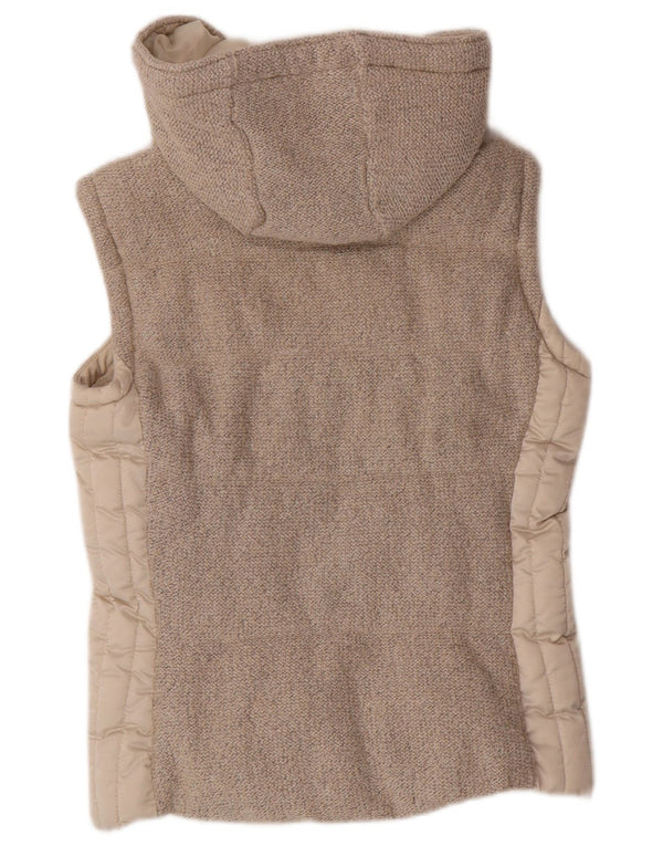 Zara Womens Hooded Padded Gilet UK 10 Small Beige Polyester