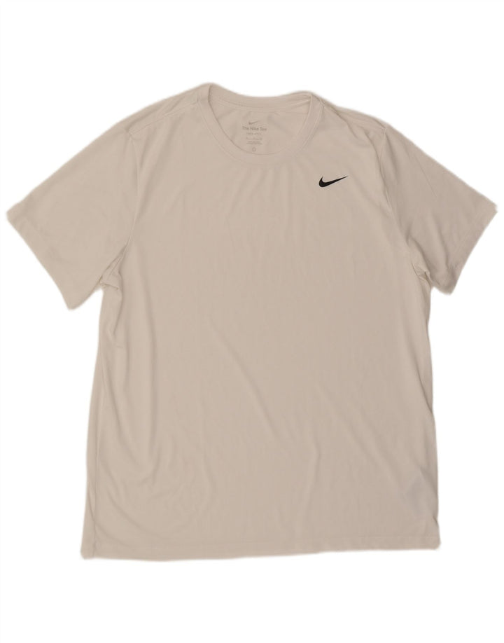 NIKE Herre Dri Fit T-Shirt Top XL Hvid Polyester