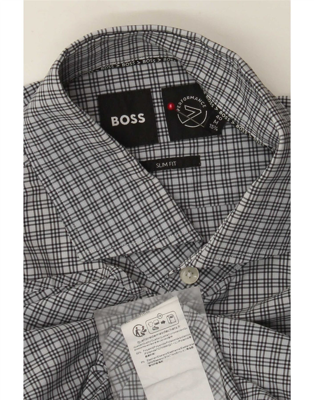 Hugo Boss Herre Slim Fit Skjorte Størrelse 40 15 3/4 Medium Blue Ternet polyamid