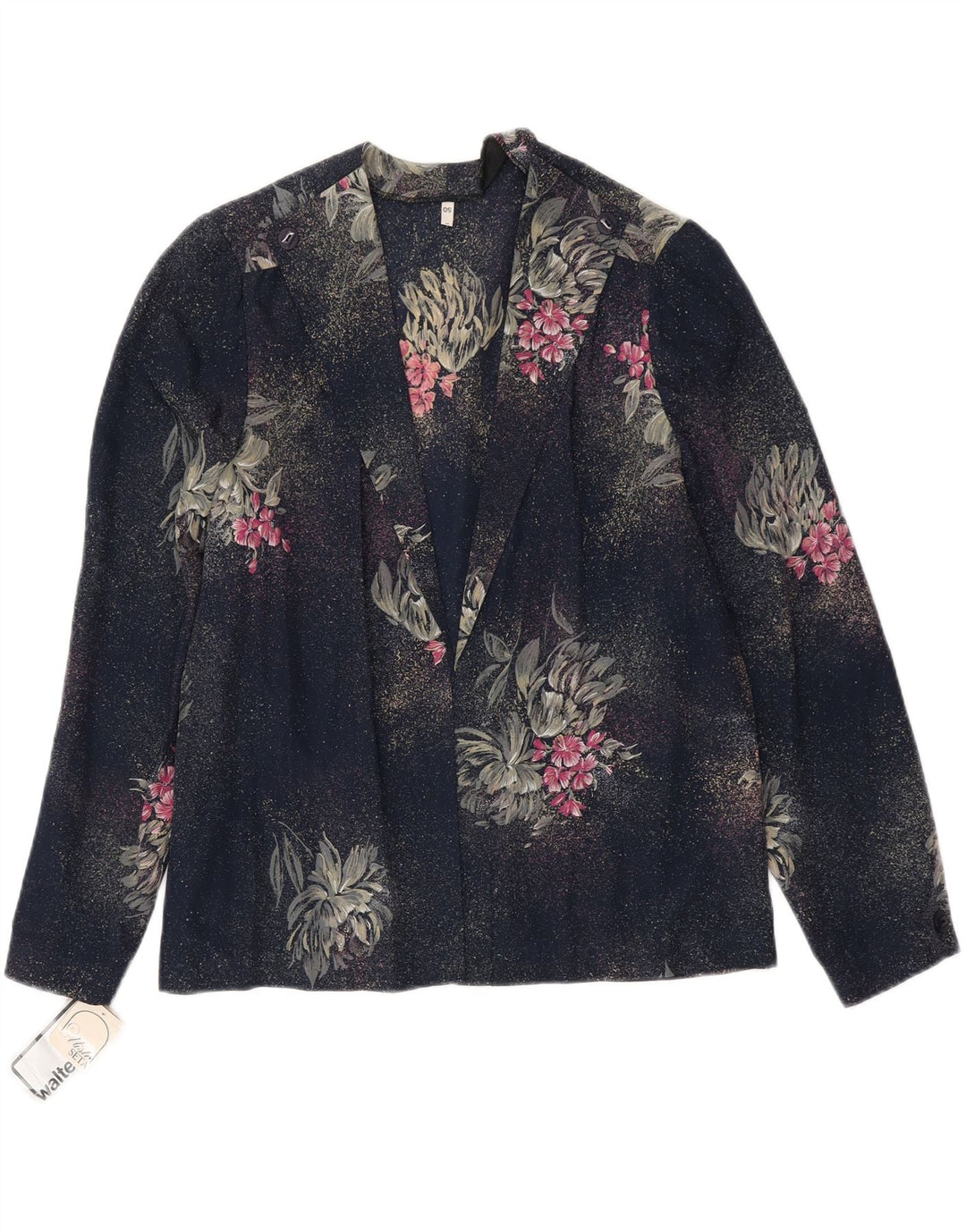 VINTAGE Dame 2-delt sæt IT 50 XL Navy Blue Floral Polyester