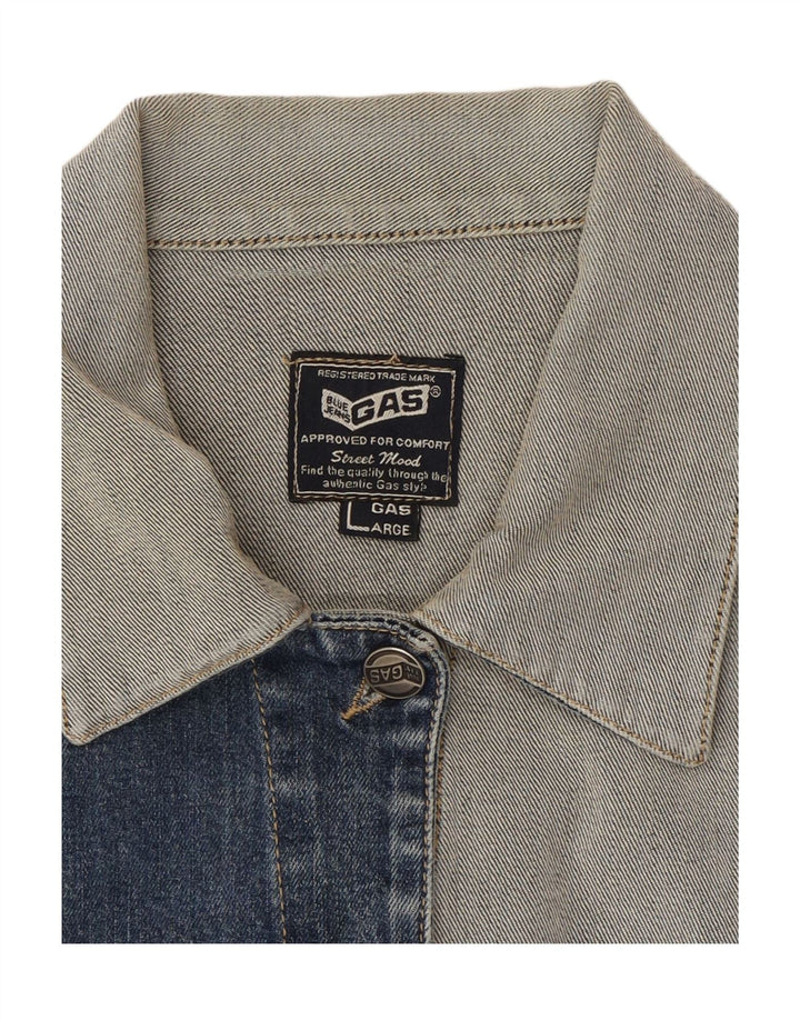 GAS Womens Crop Denim Jacket UK 14 Large Blue Colourblock Cotton Vintage Gas and Second-Hand Gas from Messina Hembry 