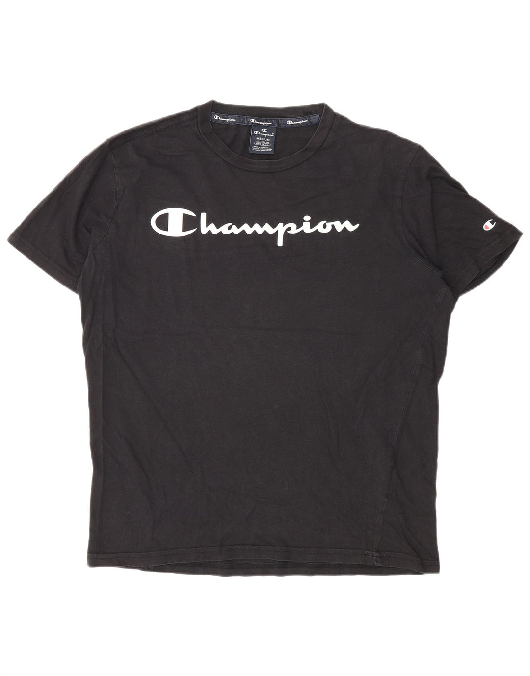 Champion Herre Grafisk T-Shirt Top Medium Sort Bomuld